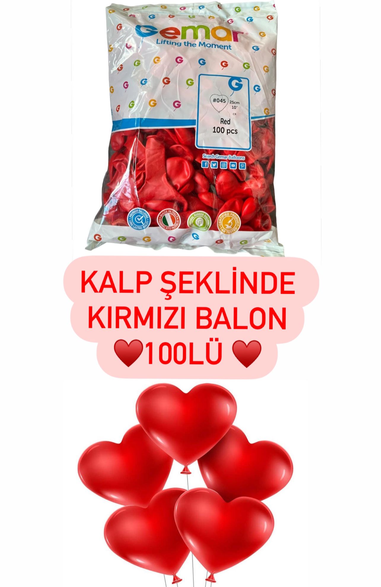 KALP ŞEKİLLİ KALPLİ BALON  100LÜ PAKET
