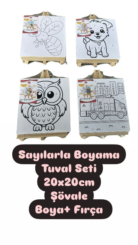 Sayılarla Boyama Numaralı Tuval Seti /20x20 /Şövale/ Boya /Fırça
