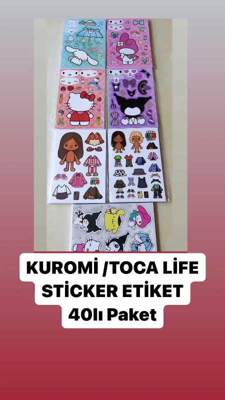 Adet: 7, 5 ₺ /  Kuromi Giydirme Sticker PVC / Paket 40lı