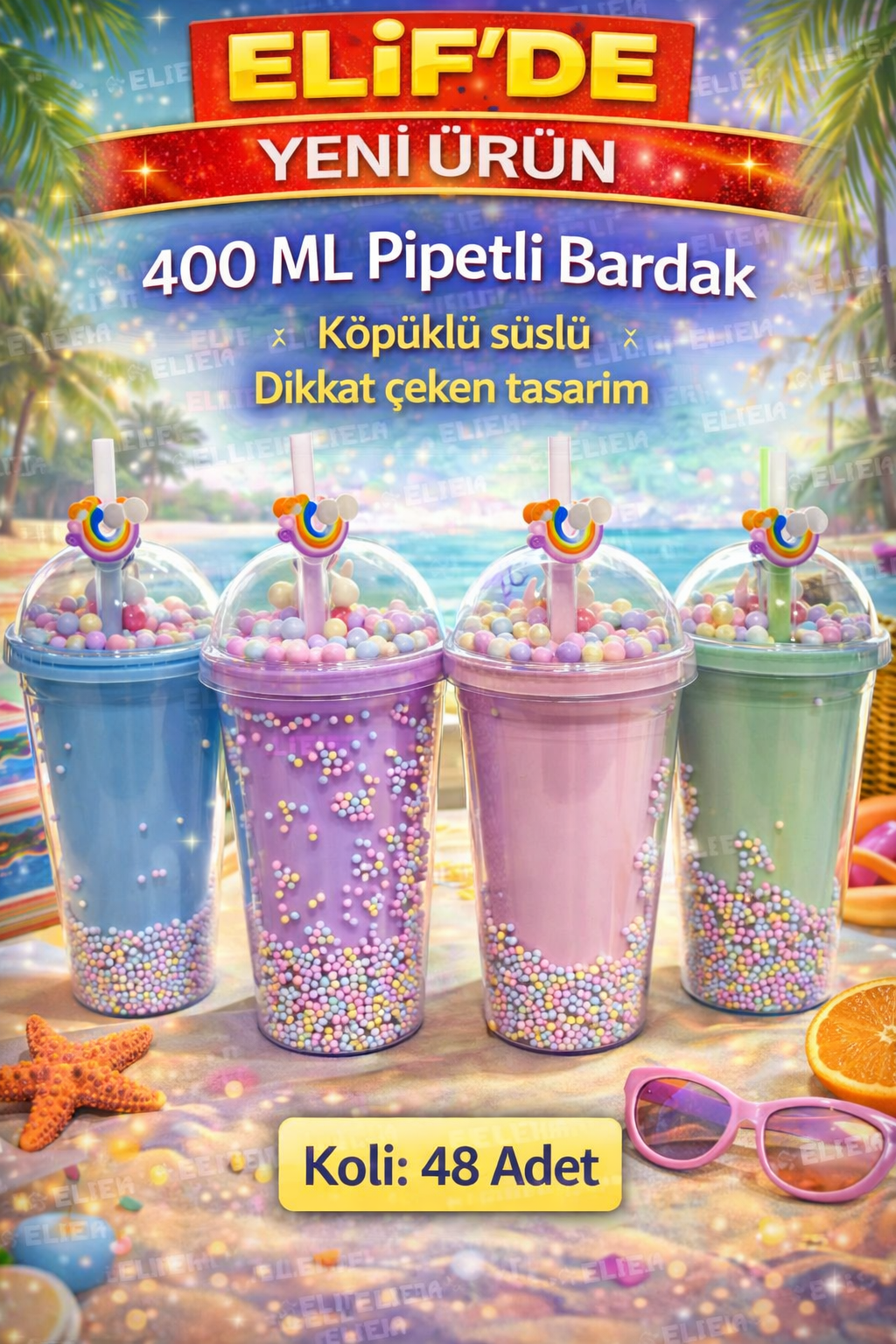 Süslü PIPETLI 400ML BARDAK / 24lü Box