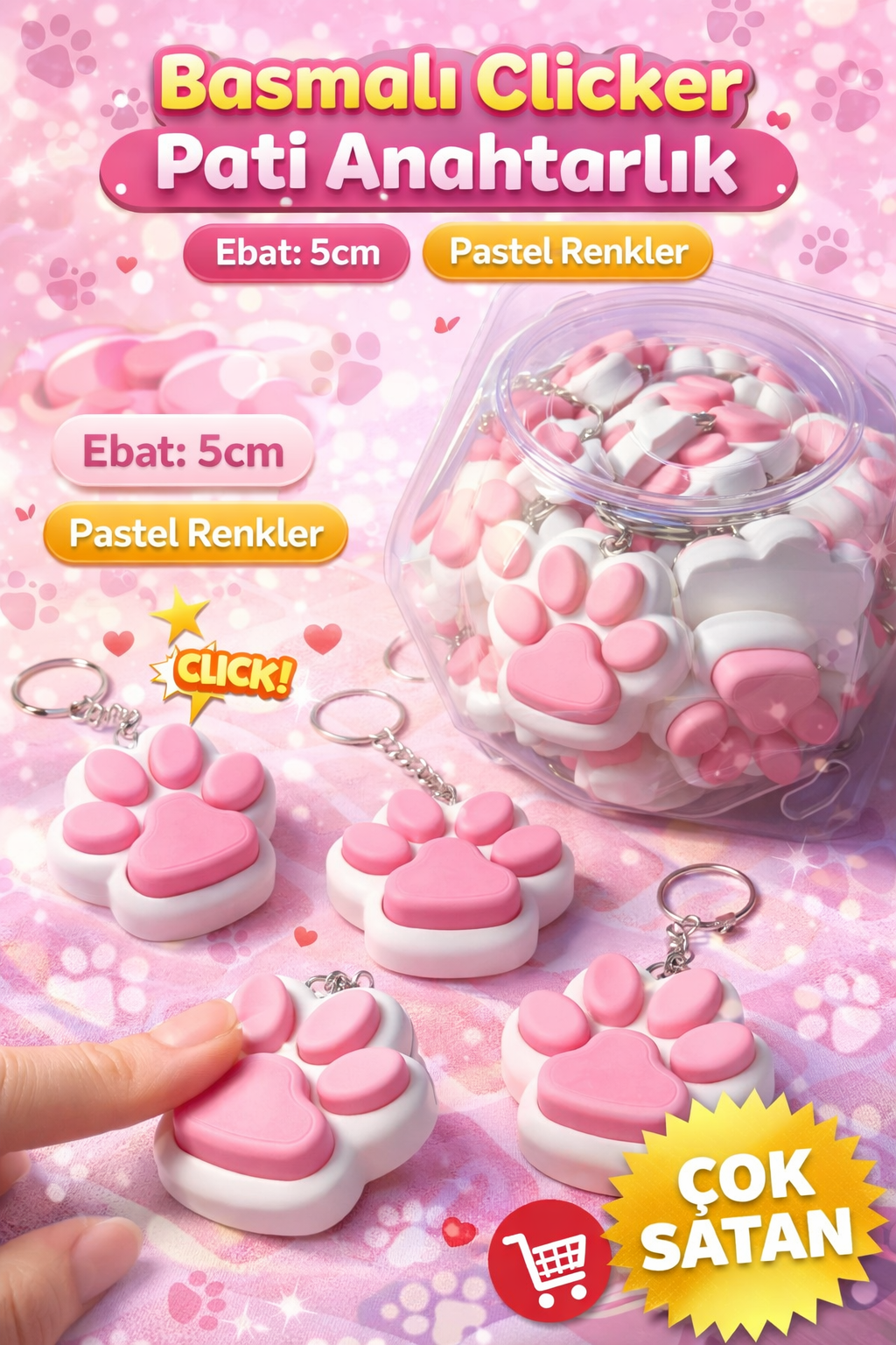 Basmalı Clicker Büyük Pati Anahtarlık / 15li kavanoz