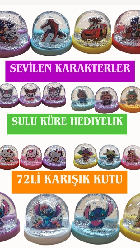 SULU KÜRE SEVİLEN KARAKTERLER HEDİYELİK / 72Lİ PAKET