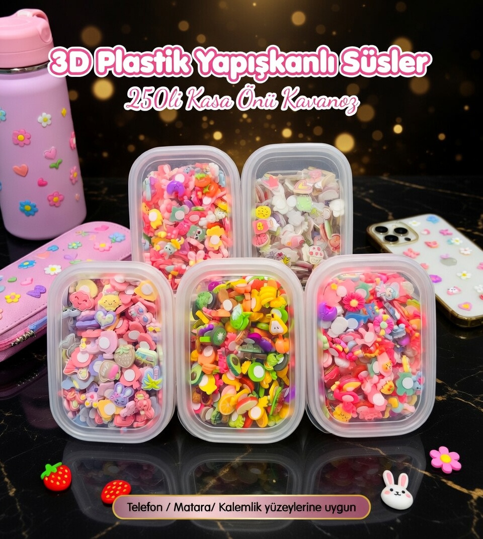 3D Yapışkanlı Süsler / 250li Kavanoz