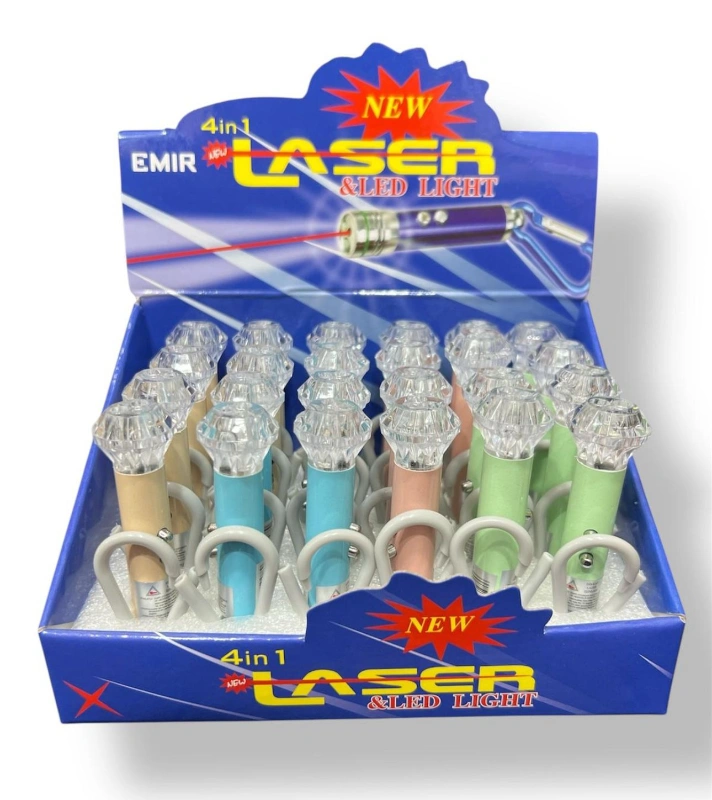 Adet: 18,50  ₺ /  Pastel Renkler Elmas Başlı 4N1 Lazer / 24lü Stant