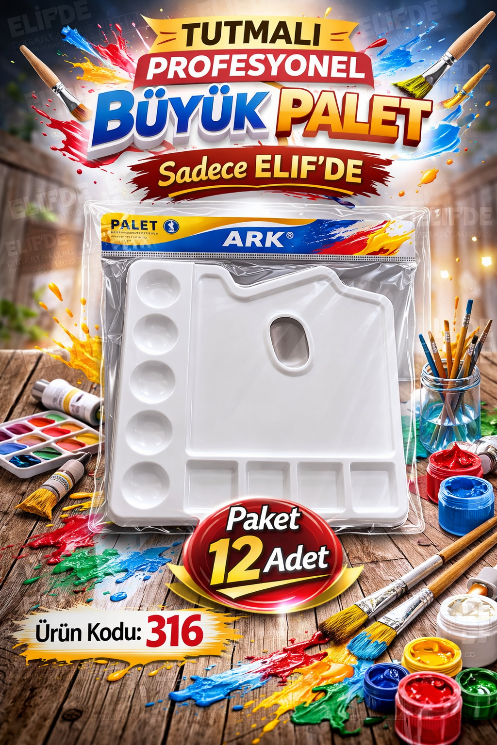 TUTMALI BÜYÜK LÜKS BOYA PALETİ kod316 / 12li Paket