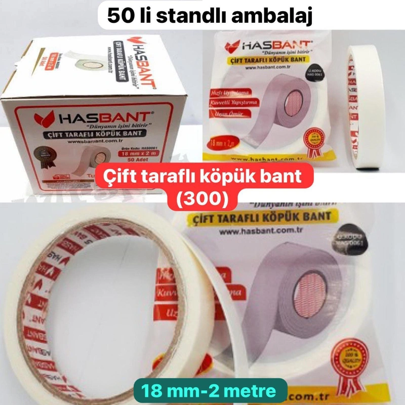 HASBANT 18MM X 2METRE ÇİFT TARAFLI BANT (50li stant)