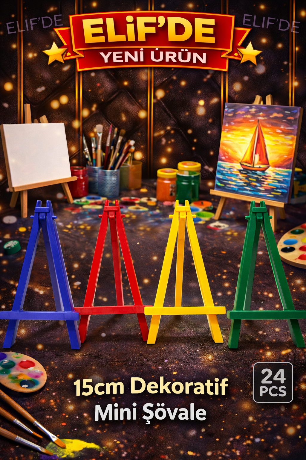 15cm Mini Dekoratif Şövale/ 24lü Paket