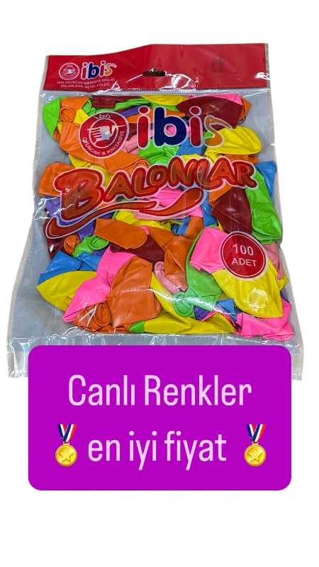 ADET: 1,50 ₺ / Kaliteli Canlı Renkler Balon / PAKET 100lü