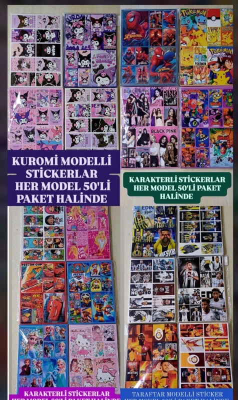 Adet : 7,5₺ / Karakterli Sticker Karma Model / Paket 200lü KARIŞIK