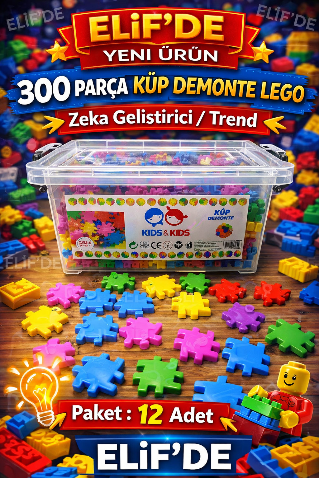 KÜP DEMONTE 300 PARÇA LEGOLAR / 12li Paket