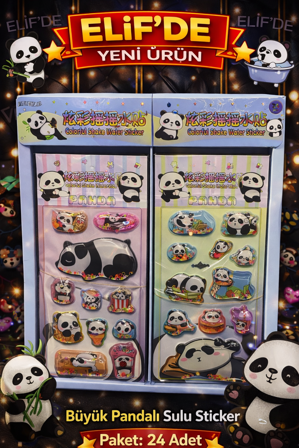 Büyük Sulu Sticker Panda Model / 24lü STANT