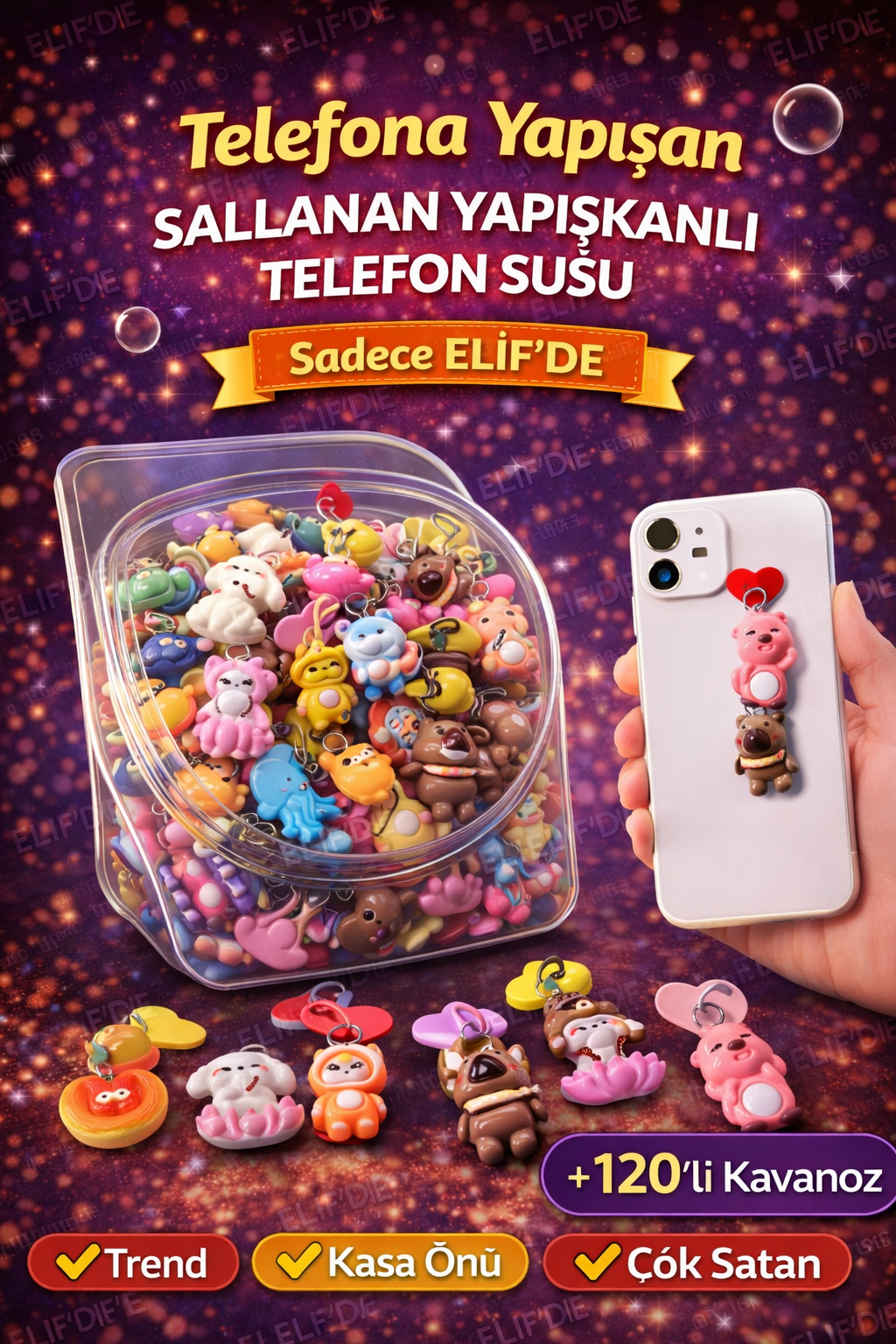 TELEFON ARKASINA YAPIŞAN TELEFON SÜSÜ / 120li Kavanoz