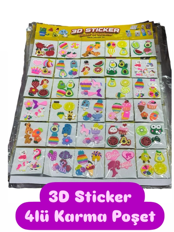 4lü Set: 12,50₺  / 3D Sticker 4lü Karma Poşet / paket 30lu