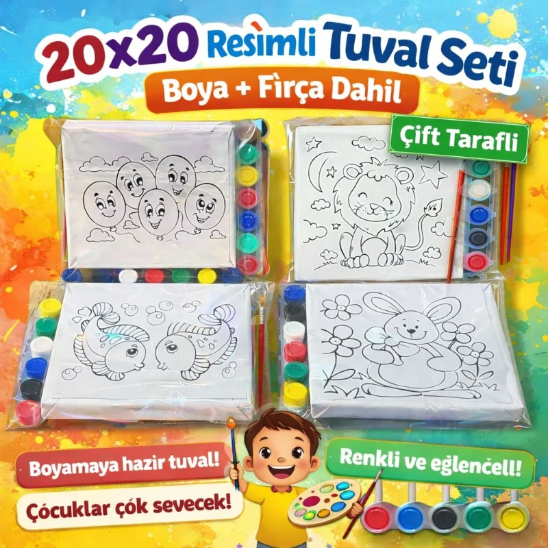 20 X 20  ÇİFT TARAFLI TUVAL SETİ / 24LÜ PAKET
