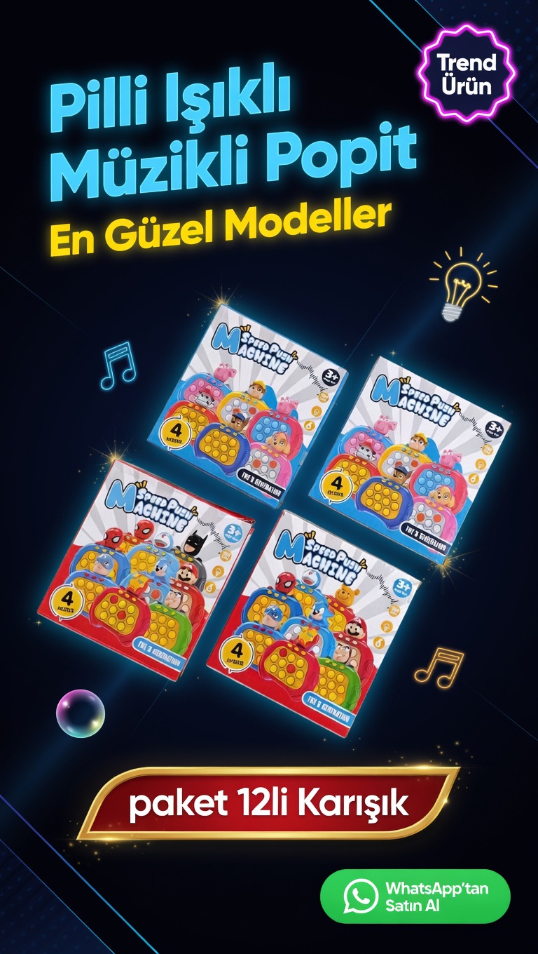 Pilli Işıklı Müzikli Popit / 12li Paket