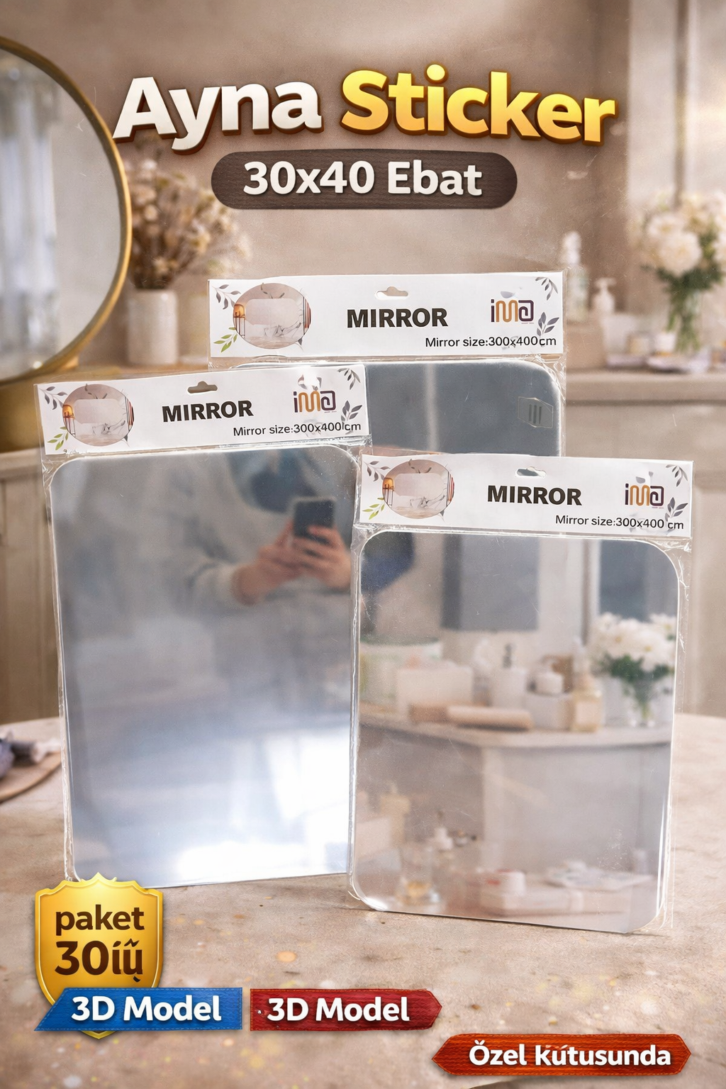 Ayna Sticker 30x40 Dekor / 12li Paket