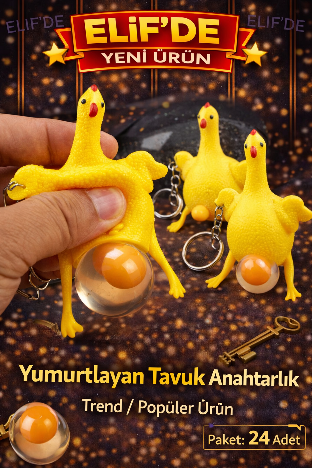 Yumurtlayan Tavuk ANAHTARLIK / 24lü Stant