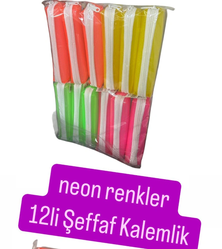 /  Neon Şeffaf Kalemlik  / 12li Paket