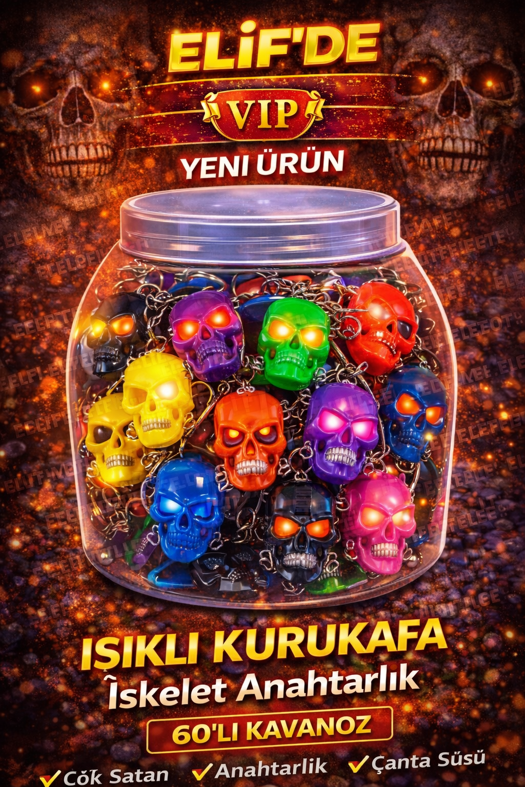 Kurukafa Işıklı Anahtarlık / 60li kavanoz