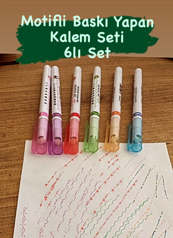 6LI Set Motifli Baskılı Kalem