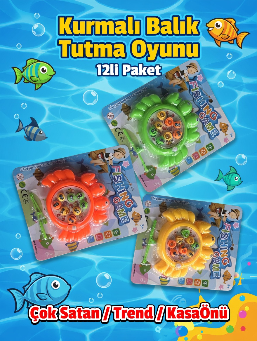 Kurmalı Balik Tutma Oyunu Fishing / 12li Paket