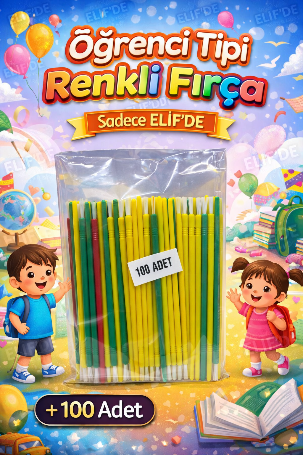 ÖĞRENCİ TİPİ RENKLİ FIRÇA / 100lü Paket
