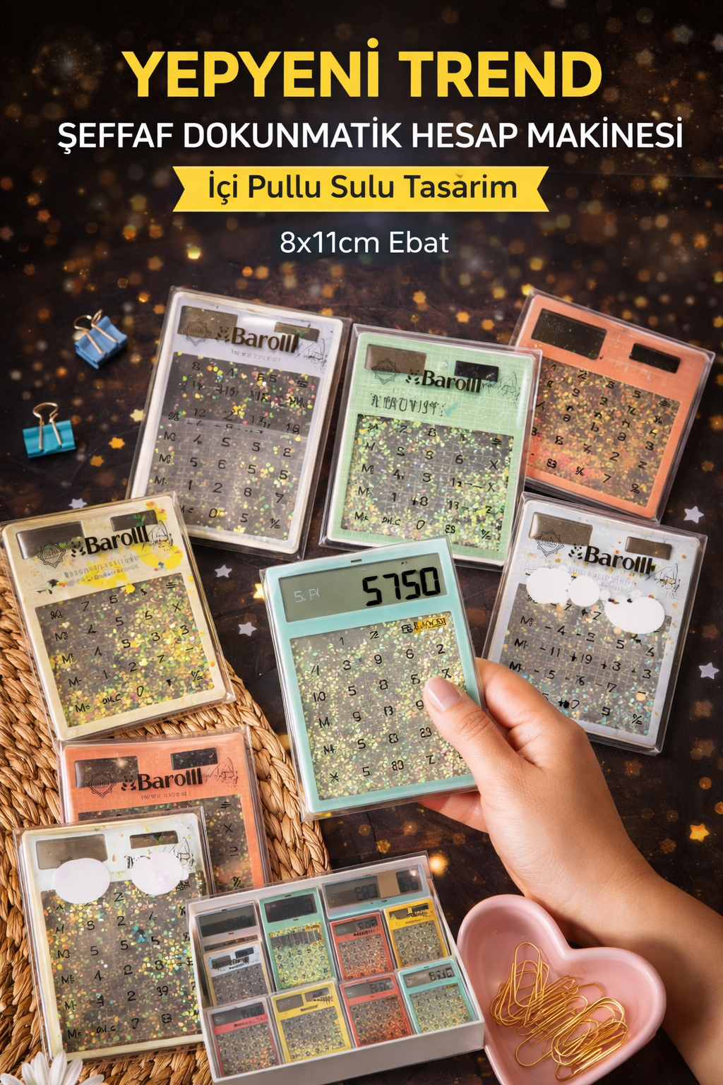 İçi Pullu Şeffaf Hesap Makinesi / 12li Paket