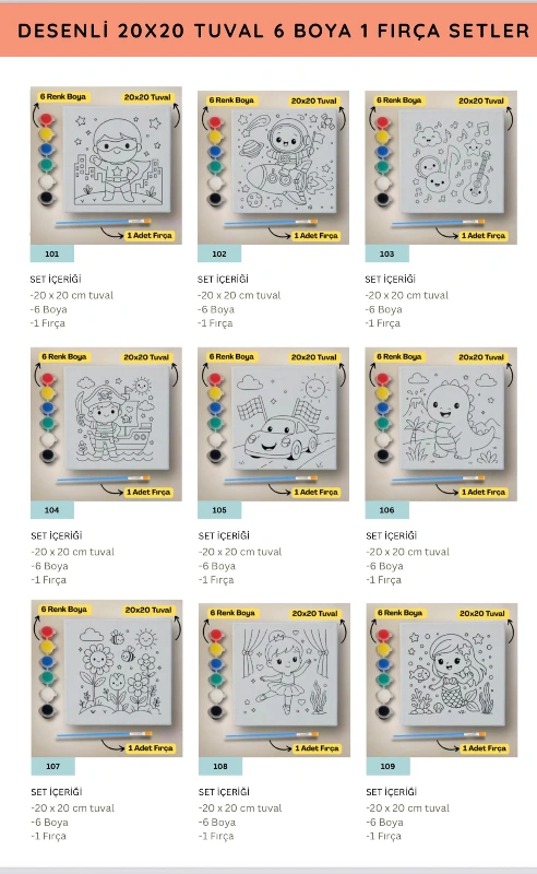 20X20 RESİMLİ TUVAL SETİ BOYA FIRÇA DAHİL / 24LÜ PAKET