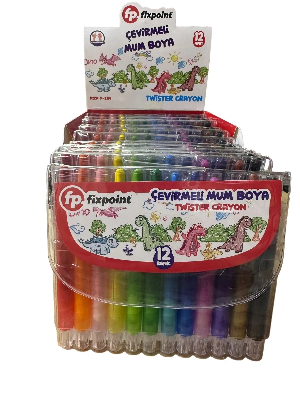 2114 KOD// 12 Renk Çevirmeli Mum Boya / 12li Stant