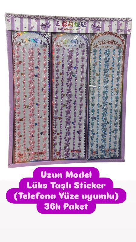 UZUN MODEL LÜKS TAŞLI STİCKER  / 36LI PAKET