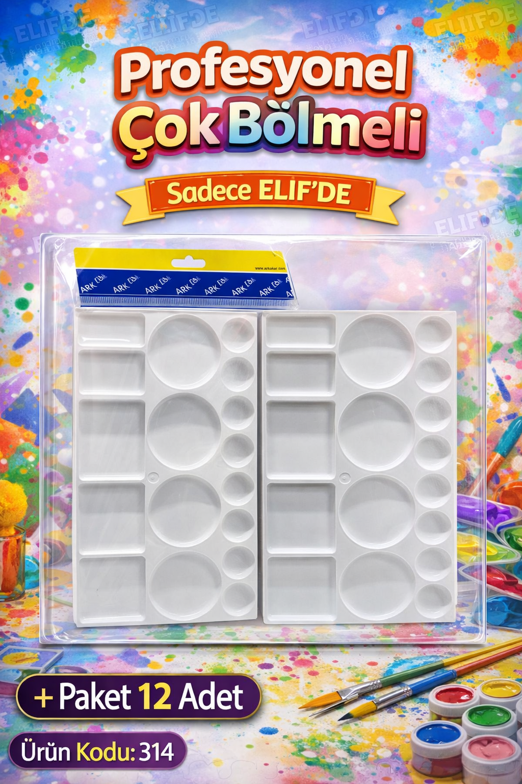 Dikdörtgen Çok Bölmeli BOYA PALETİ 314kod/ 12li Paket