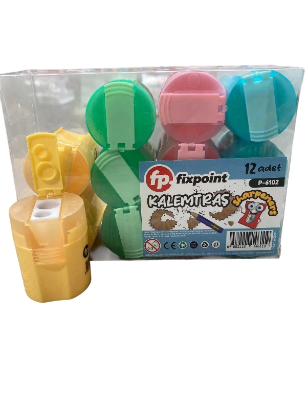 P- 6102 ÇİFT BÖLME KAPAKLI LÜKS KALEMTRAŞ  / 12Lİ STANT