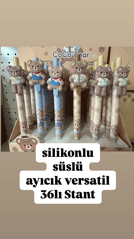 Silikonlu Süslü PupY Ayıcık Versatil Kalem / 36lı Stant
