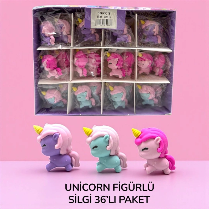 UNİCORN  FİGÜRLÜ SİLGİ / 36 ADETLİ PAKET