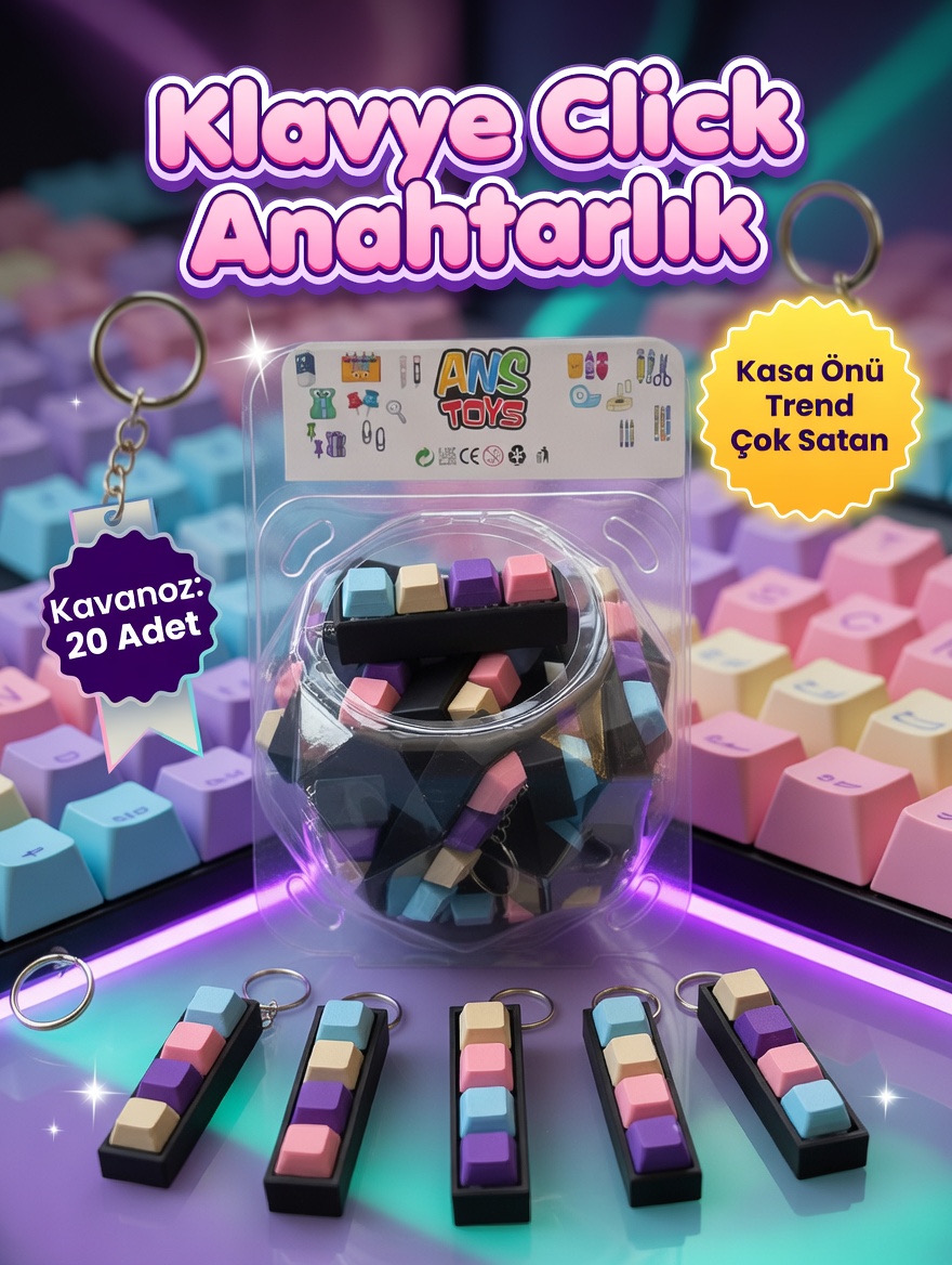 Klavye Click Anahtarlık / 20li Kavanoz