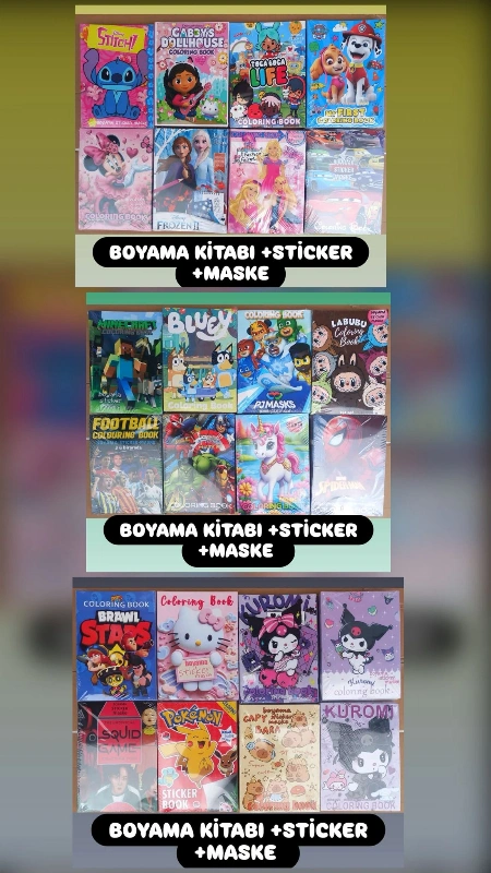 KARAKTERLİ BOYAMA KİTABI +MASKE+STİCKER / 20Lİ