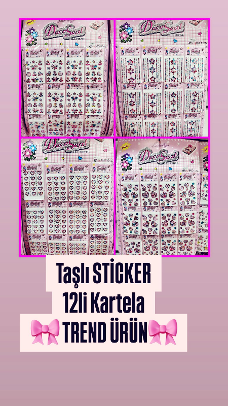 Adet: 10 ₺ / TAŞLI KARTELA STİCKER TRENDY/  12Lİ PAKET