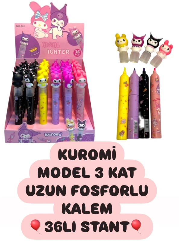 Kuromi Model Uzun Fosforlu Kalem / 36lı Stant