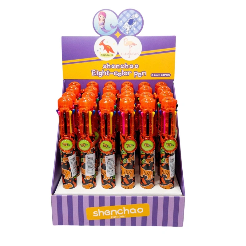 Adet:  33,50₺/  8Renk Çoklu TükenmezKalem Kaplan Model / 24lü Paket