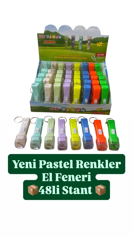 YENİ PASTEL RENKLER EL FENERİ / 48Lİ STANT / KOD: OLG 1918