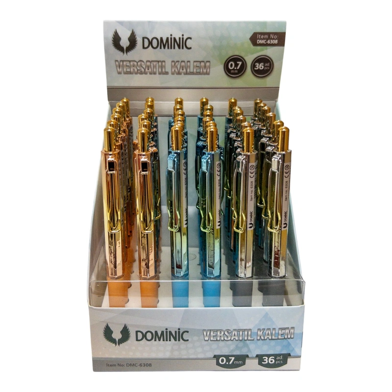 6308  Parlak Simli Metal Versatil Kalem / 36lı paket