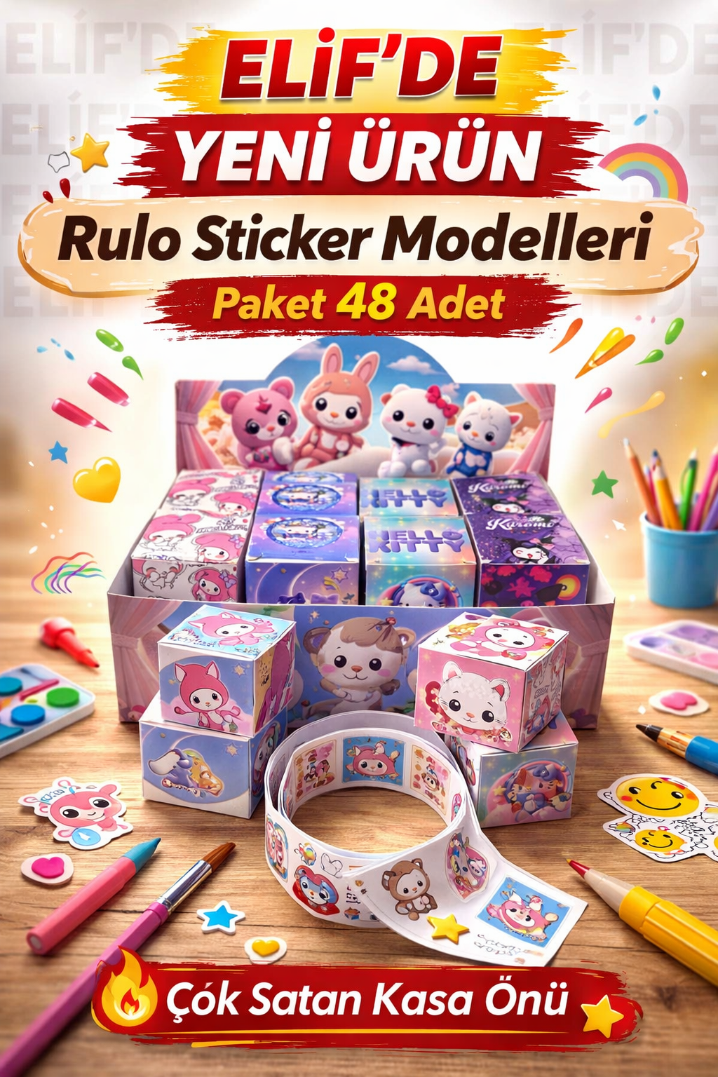 Kutulu Rulo Sticker / 48li Karışık