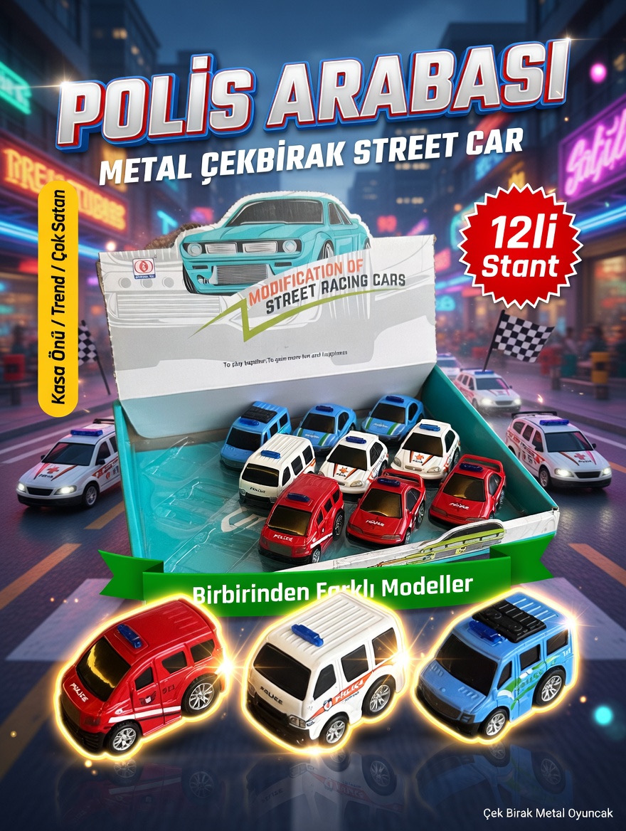 METAL POLİS ARABASI ÇEK BIRAK/ 12li Stant
