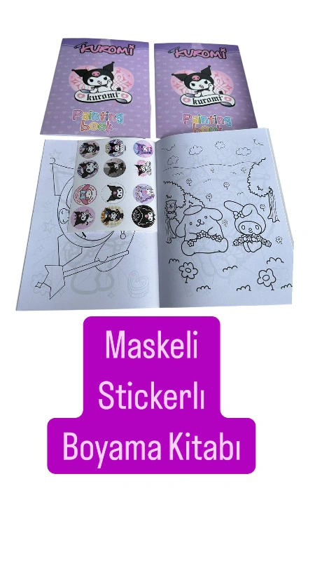 Kuromi Model Boyama Kitabi Maske+Sticker/  40lı Paket
