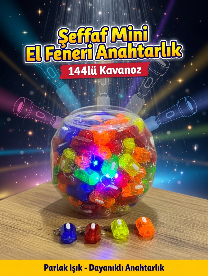 Mini Şeffaf El Feneri Anahtarlık/ 144lü Kavanoz