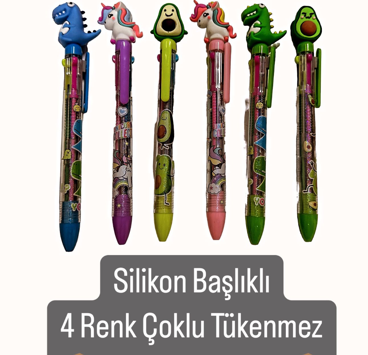 SİLİKONLU SÜSLÜ 4RENK TÜKENMEZ KALEM ( 36LI STANT )