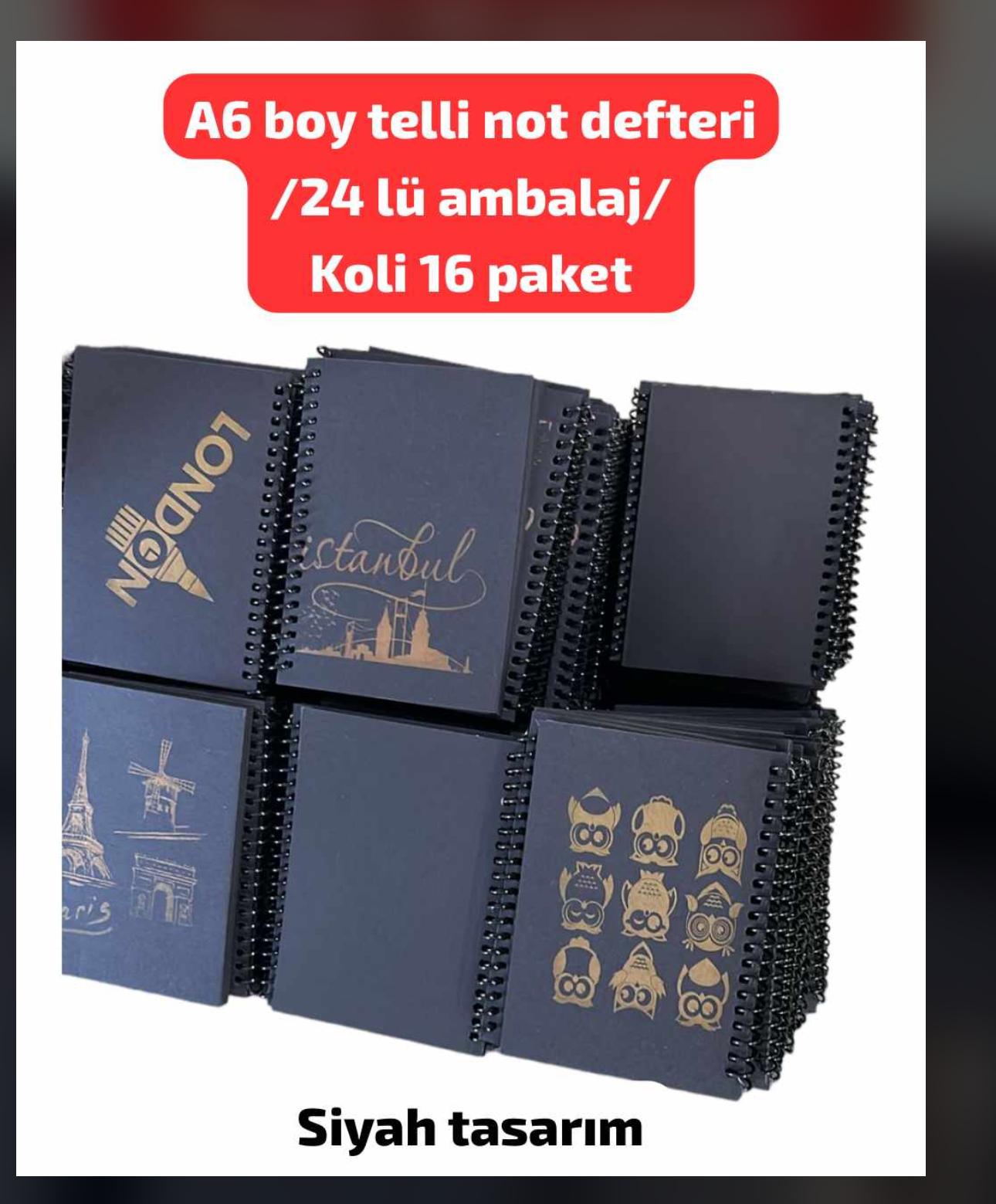 A6 EBAT TELLİ SİYAH DEFTER (PAKET 24LÜ)