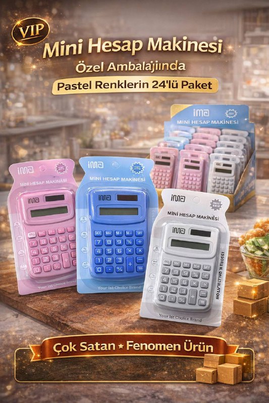 KARTELALI PASTEL CEP HESAP MAKİNESİ / 24LÜ PAKET