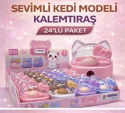 SEVİMLİ KEDİ KALEMTRAŞ / 24lü Stant