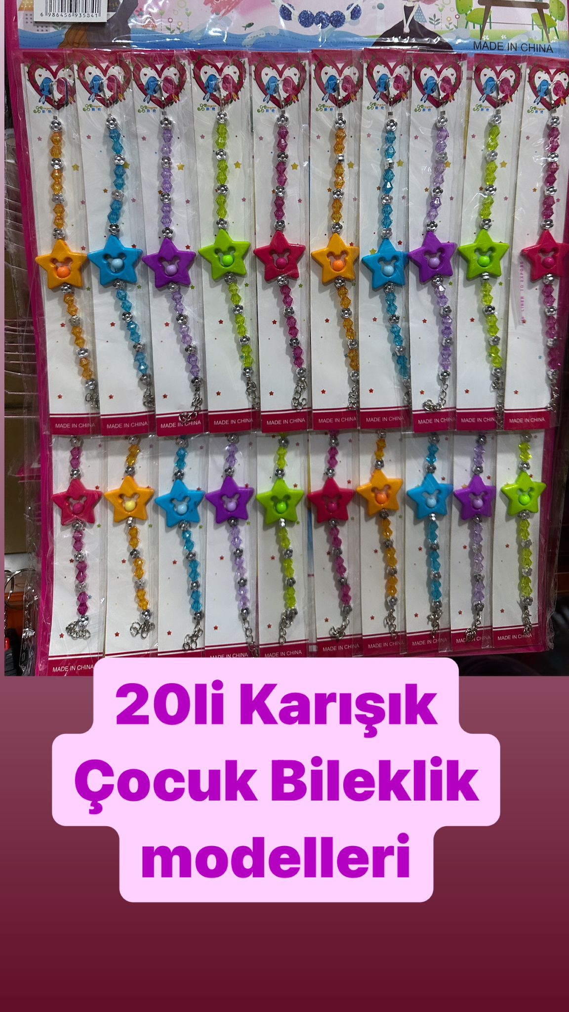 TAŞLI ÇOCUK BİLEKLİK İTHAL ( 20Lİ PAKET )
